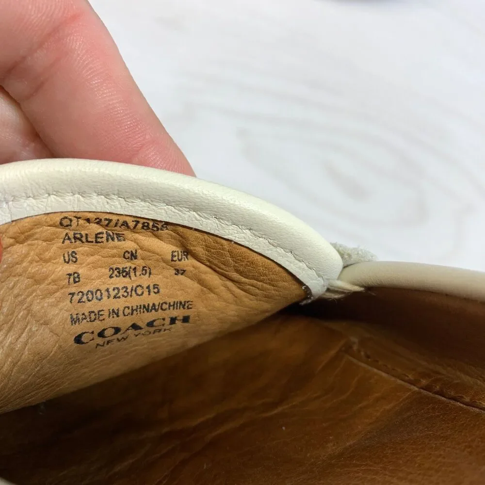 Coach Arlene Loafers‎ Women Ivory Pebbled Grain Leather Penny Driving Size 7B